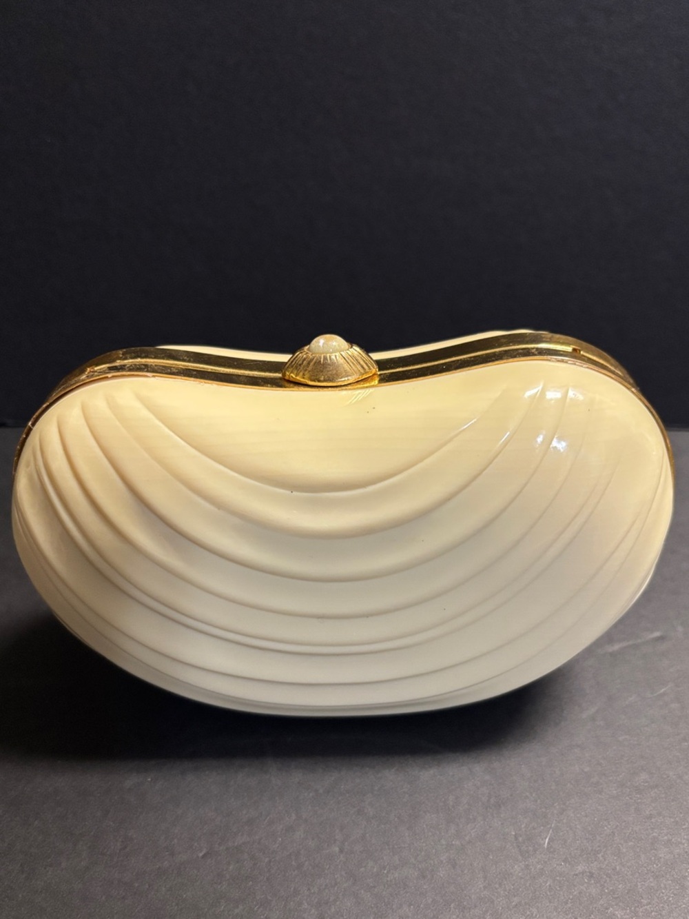 Ivory Shell-Style Evening Clutch with Gold Trim